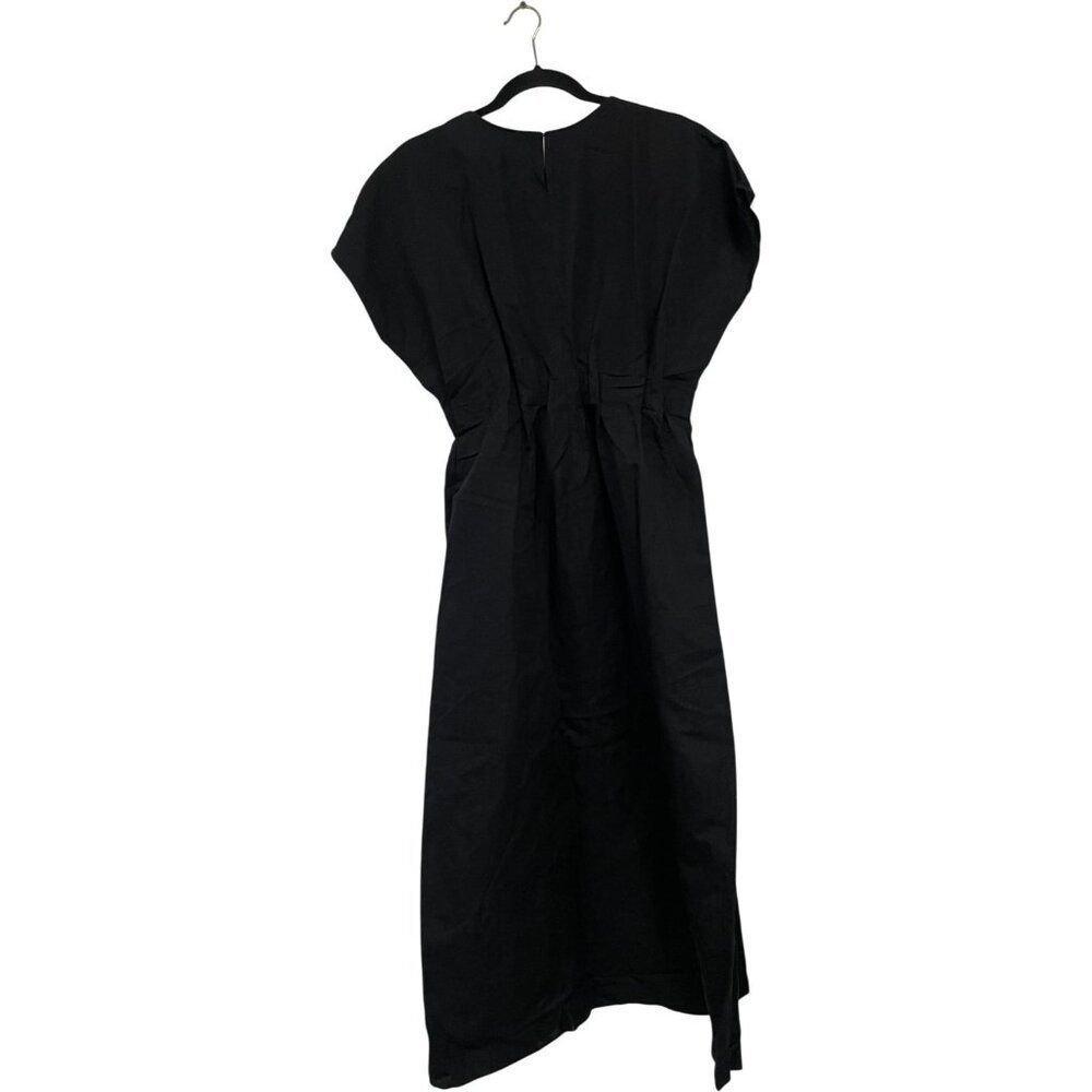 Zara Womens Midi Dress M Medium Black Pleated Linen Short Sleeve 4333/041 NWT - Picture 3 of 13